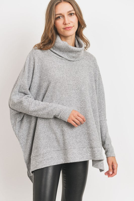 Cozy Perfection Turtleneck Sweater in Heather Grey