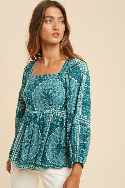 Sonoma Print Top in Teal Mix