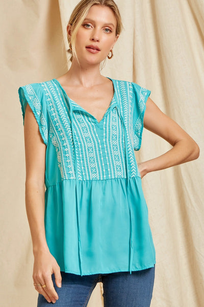 Erin Embroidered Top in Teal