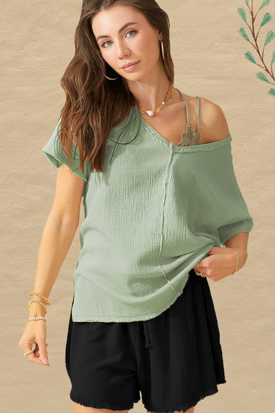 Basically The Best Crinkle Top in Sage