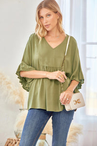 Riley Ruffle Top in Olive