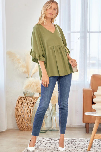 Riley Ruffle Top in Olive