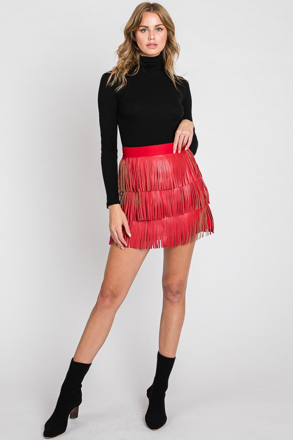 Fiesta Fringe Skirt in Red