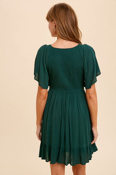 Feeling Pretty Ruffle Dress in Hunter Green