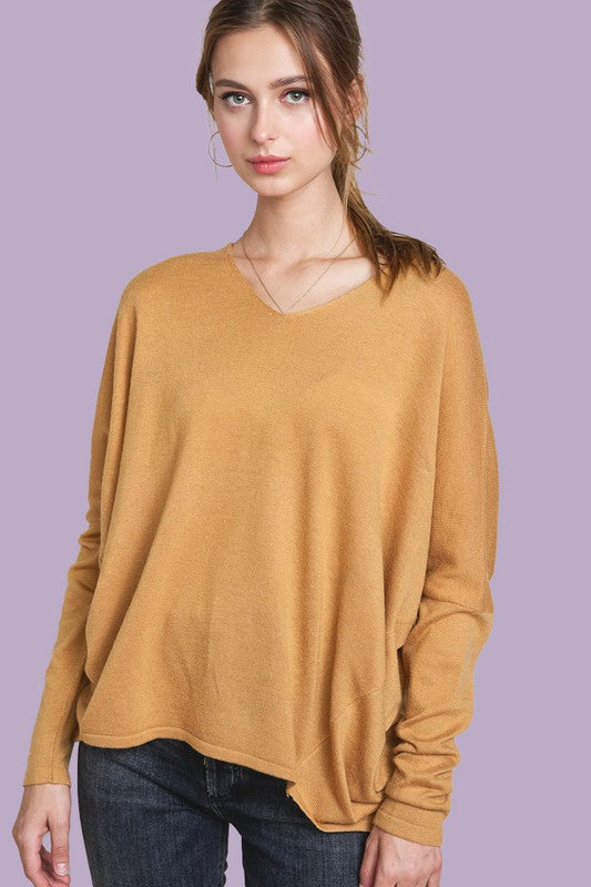 Anytime Slouchy Sweater Top in Mustard