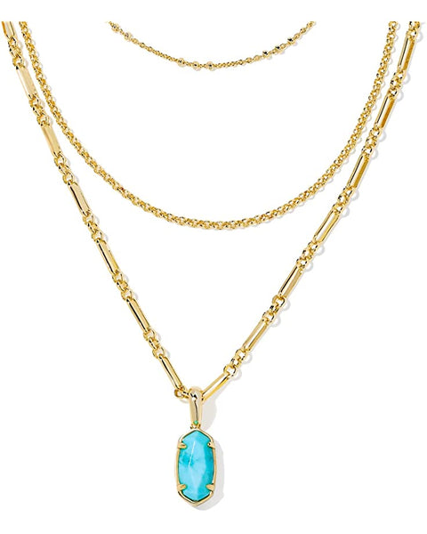 Kendra Scott Elisa Gold Triple Strand Necklace in Light Blue Magnesite