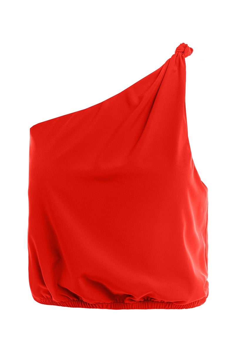Lilah One Shoulder Knot Top in Red