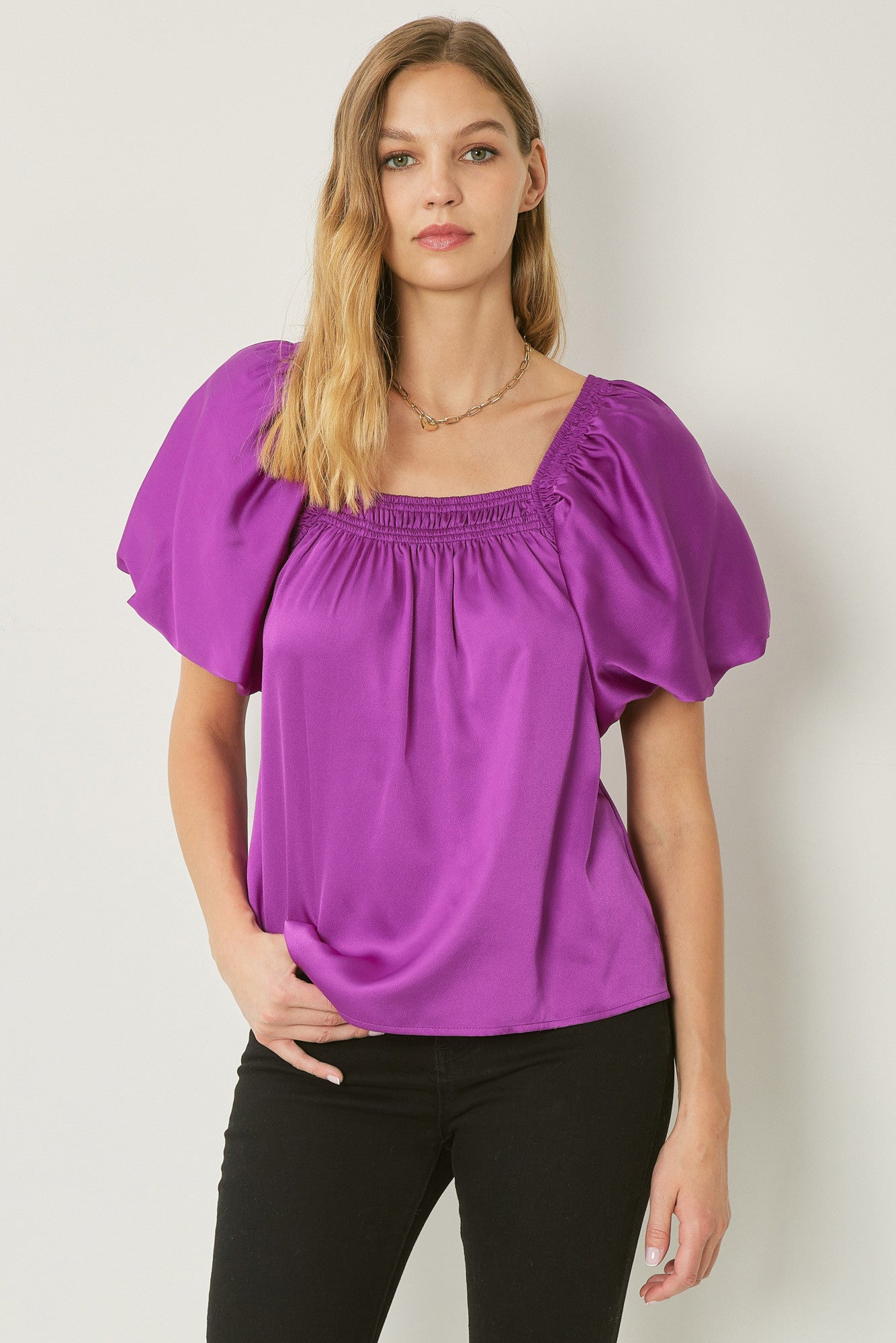 Purple Puff Sleeve Top