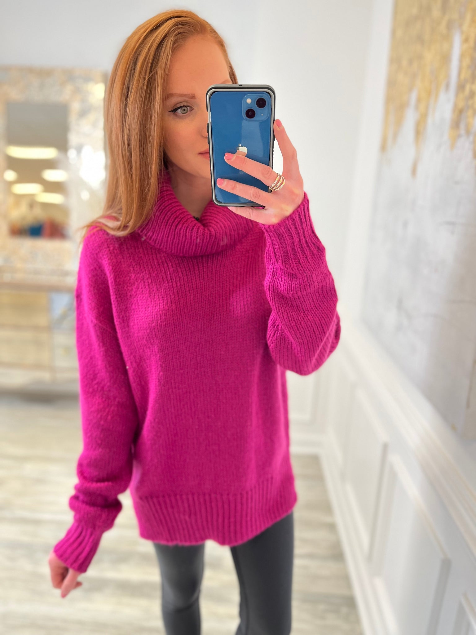 Natalia Turtleneck Sweater in Magenta