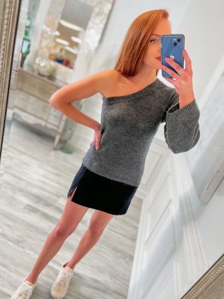 Olivia One Shoulder Sweater in Charcoal