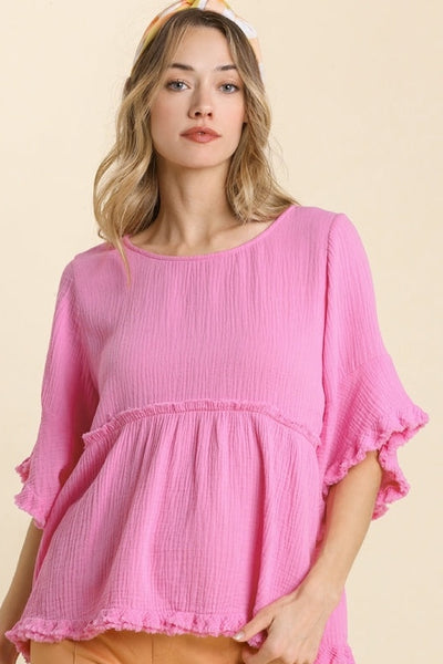 Too Cute Ruffle Top in Bubble Pink