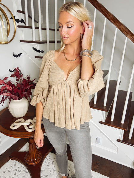 Payton Taupe Puff Sleeve Top