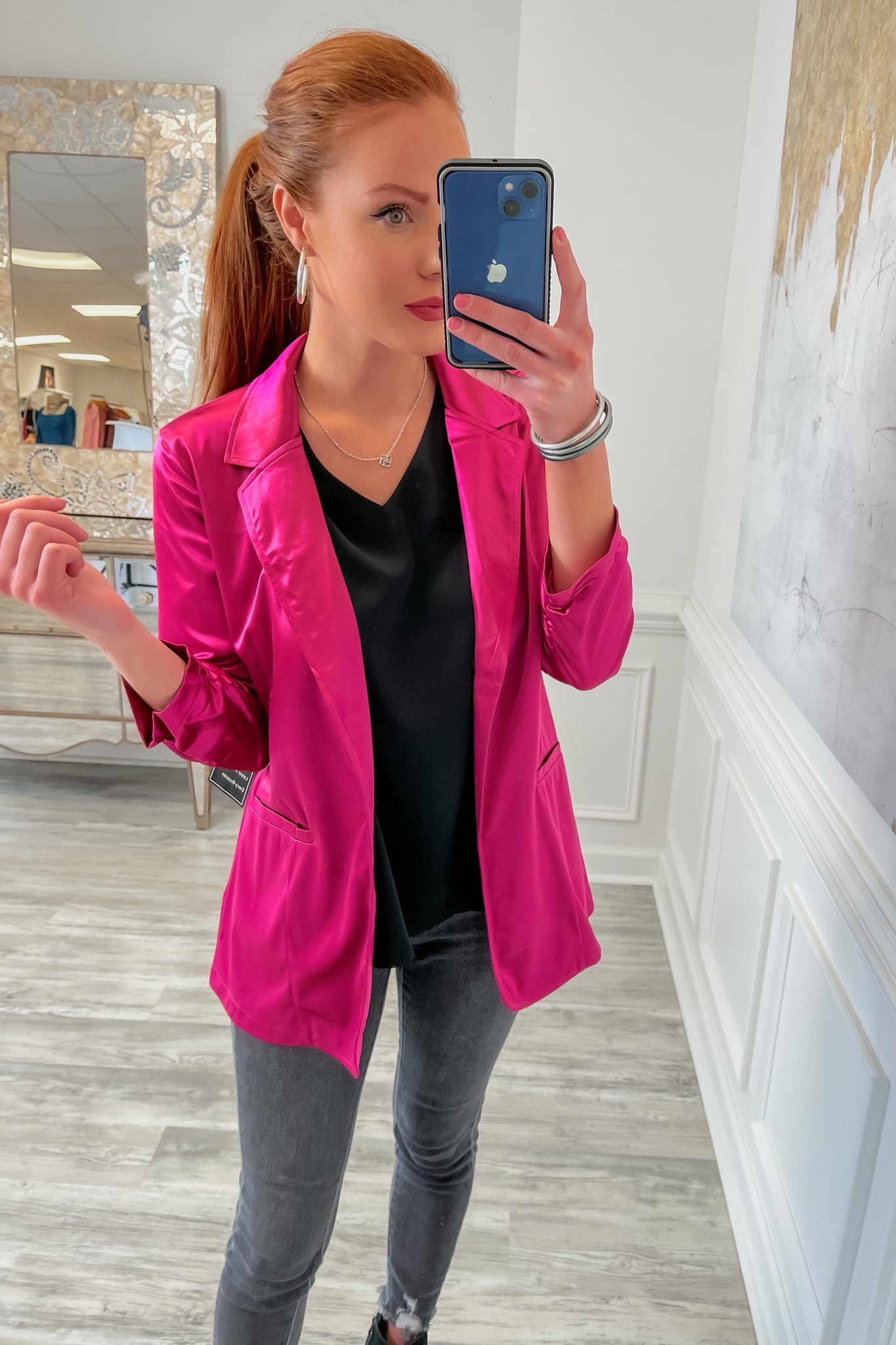 Simply Chic Satin Blazer in Pink