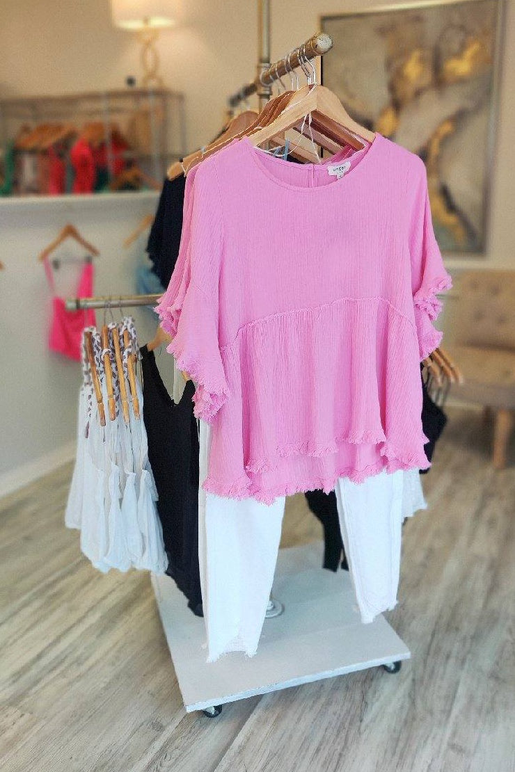 Too Cute Ruffle Top in Bubble Pink