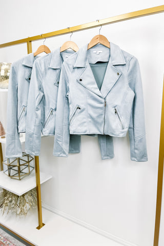With the Times Suede Jacket in Light Blue