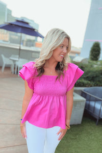Primm Ruffle Top in Hot Pink