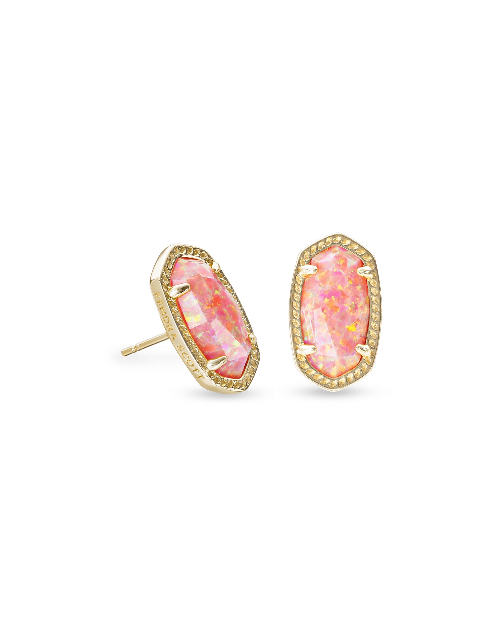 Kendra Scott Ellie Gold Stud Earrings In Coral Kyocera Opal