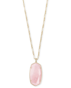 Kendra Scott Faceted Reid Gold Long Pendant Necklace In Rose Quartz