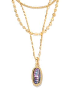 Kendra Scott Framed Dani Convertible Gold Triple Strand Necklace In Lilac Abalone
