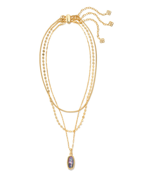 Kendra Scott Framed Dani Convertible Gold Triple Strand Necklace In Lilac Abalone
