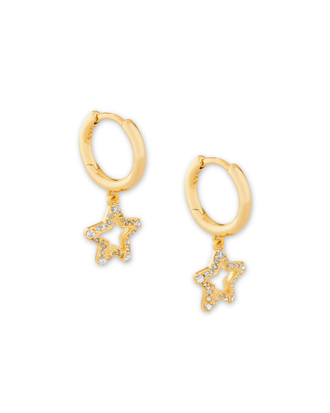 Kendra Scott Jae Star Gold Huggie Earrings In White Crystal