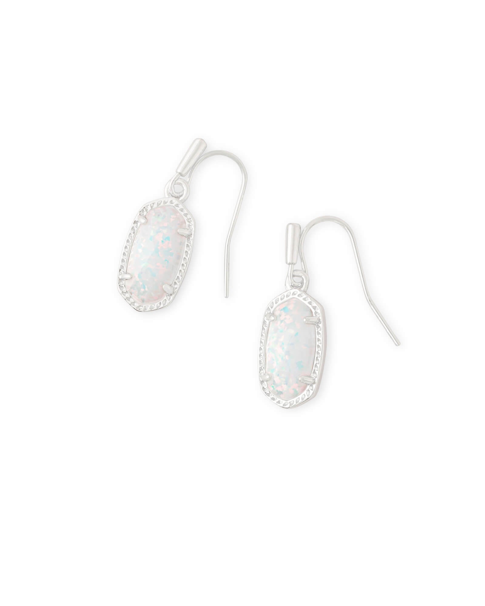 Kendra Scott Lee Silver Drop Earrings In White Kyocera Opal