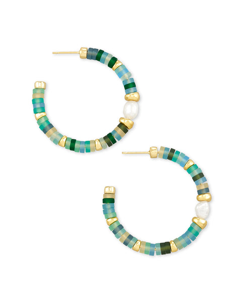 Kendra Scott Lila Gold Hoop Earrings In Matte Sea Green Mix