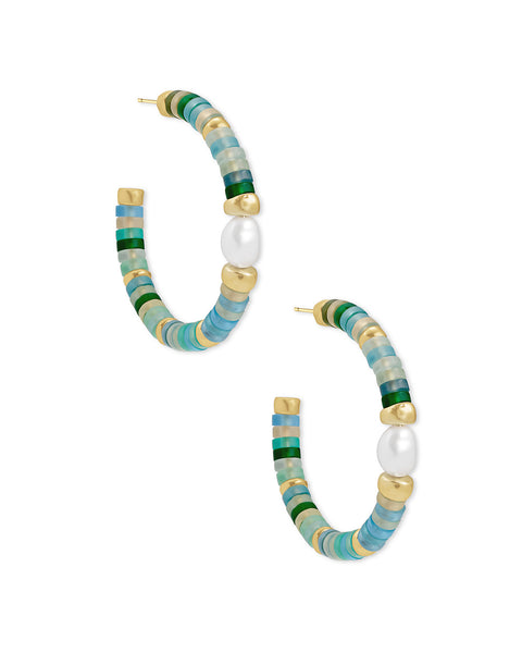Kendra Scott Lila Gold Hoop Earrings In Matte Sea Green Mix
