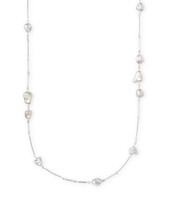Kendra Scott Sabrina Bright Silver Long Necklace In Pearl