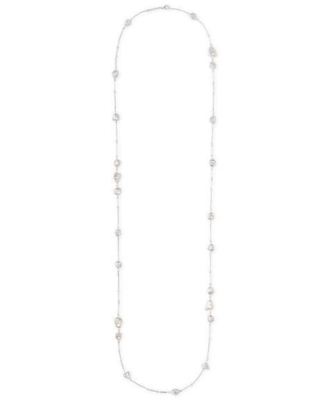 Kendra Scott Sabrina Bright Silver Long Necklace In Pearl