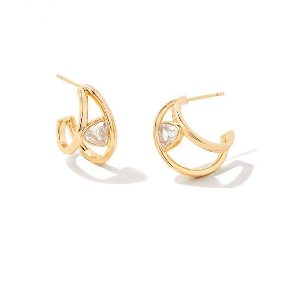 Kendra Scott Arden Gold Huggie Earrings in White Crystal